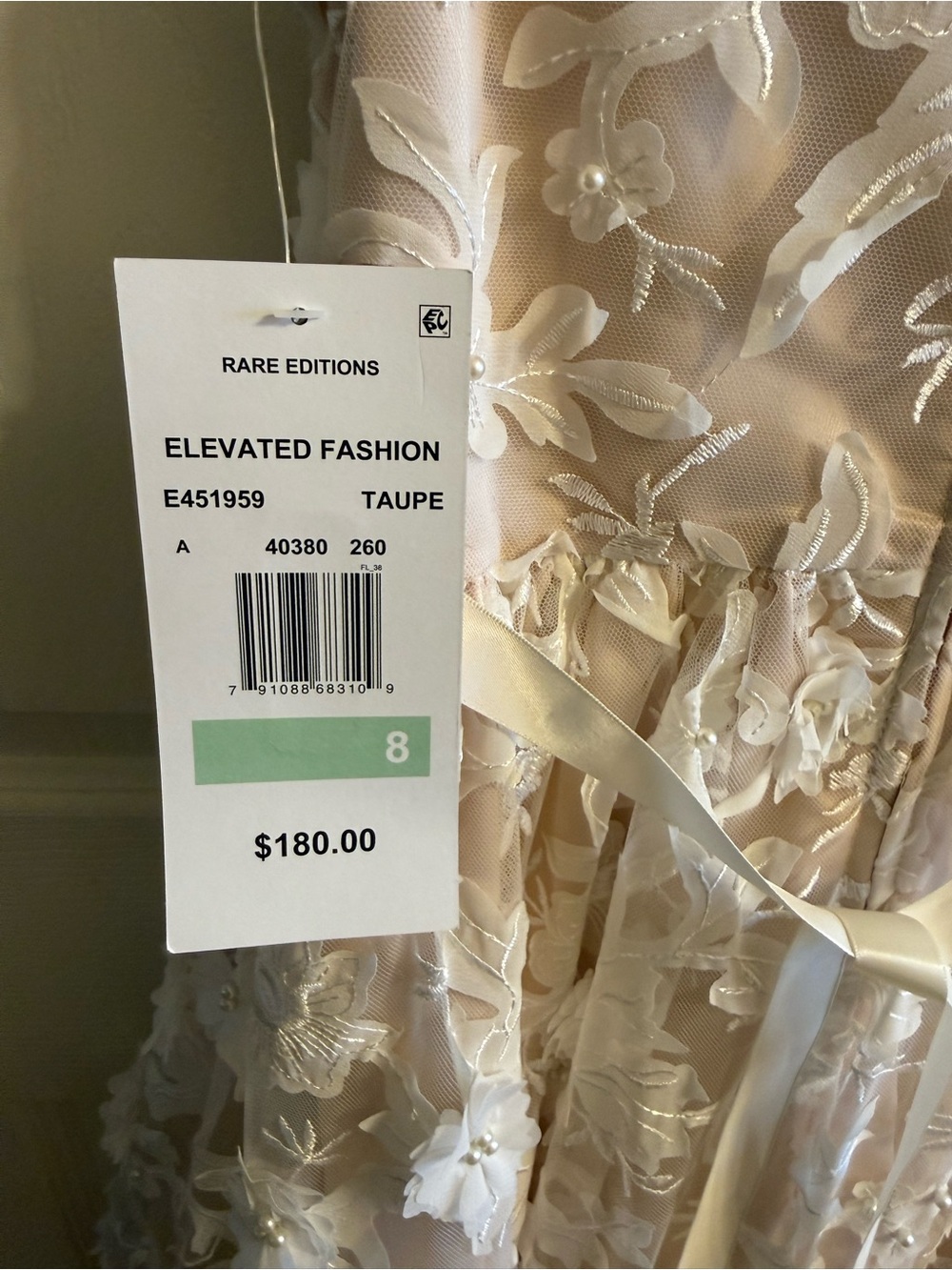 Rare Editions White Lace Dress w/ Taupe Lining Girls Size 8 NWT - Picture 5 of 11